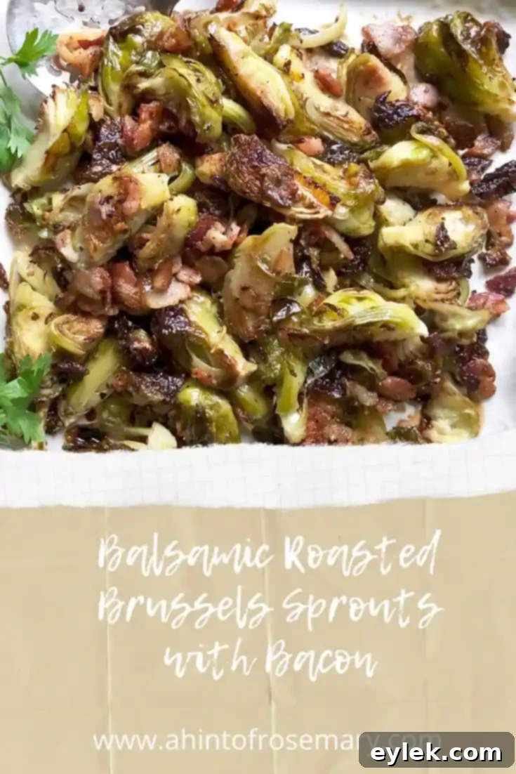Balsamic Roasted Brussels Sprouts with Bacon, elegantly plated