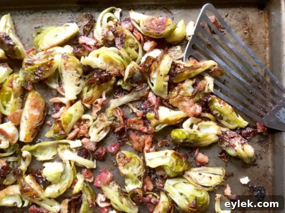 balsamic roasted brussels sprouts with bacon, half roasted