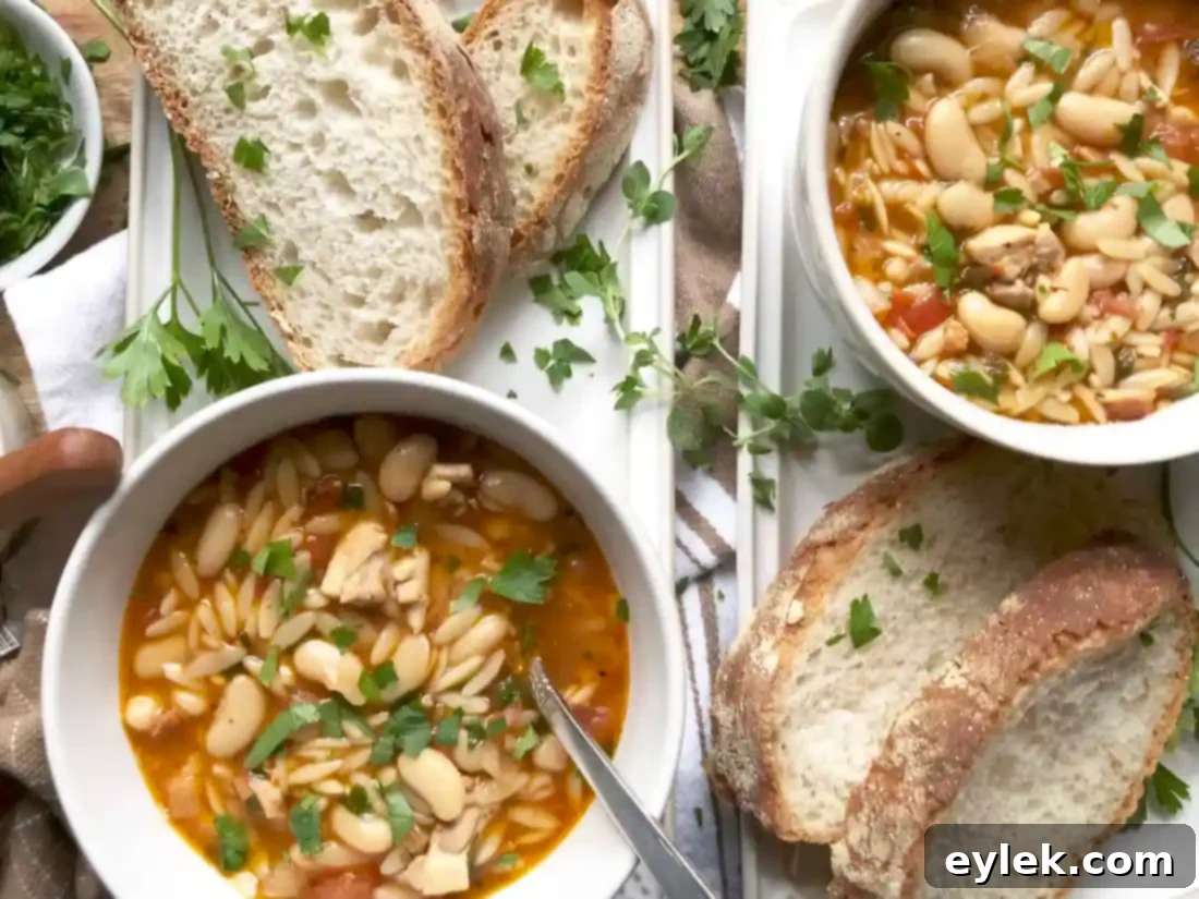Close-up of Tuscan Chicken & White Bean Soup
