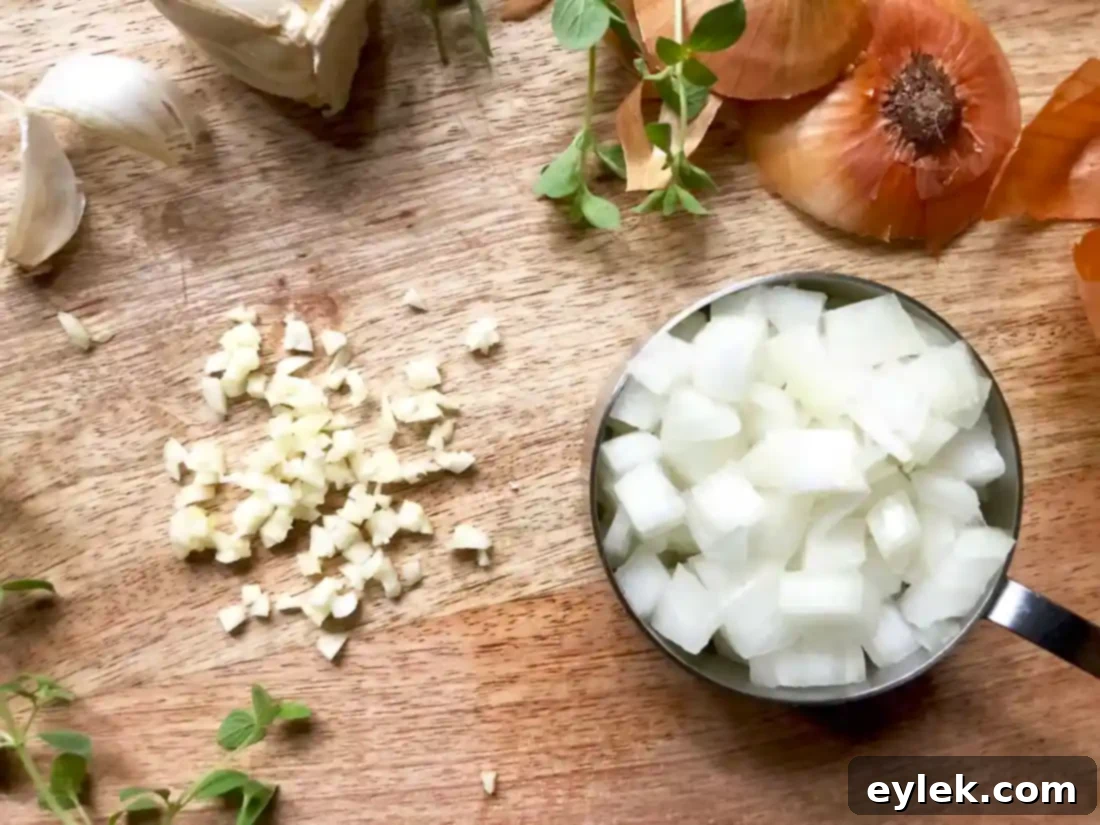 Sautéing onions and garlic for the soup base