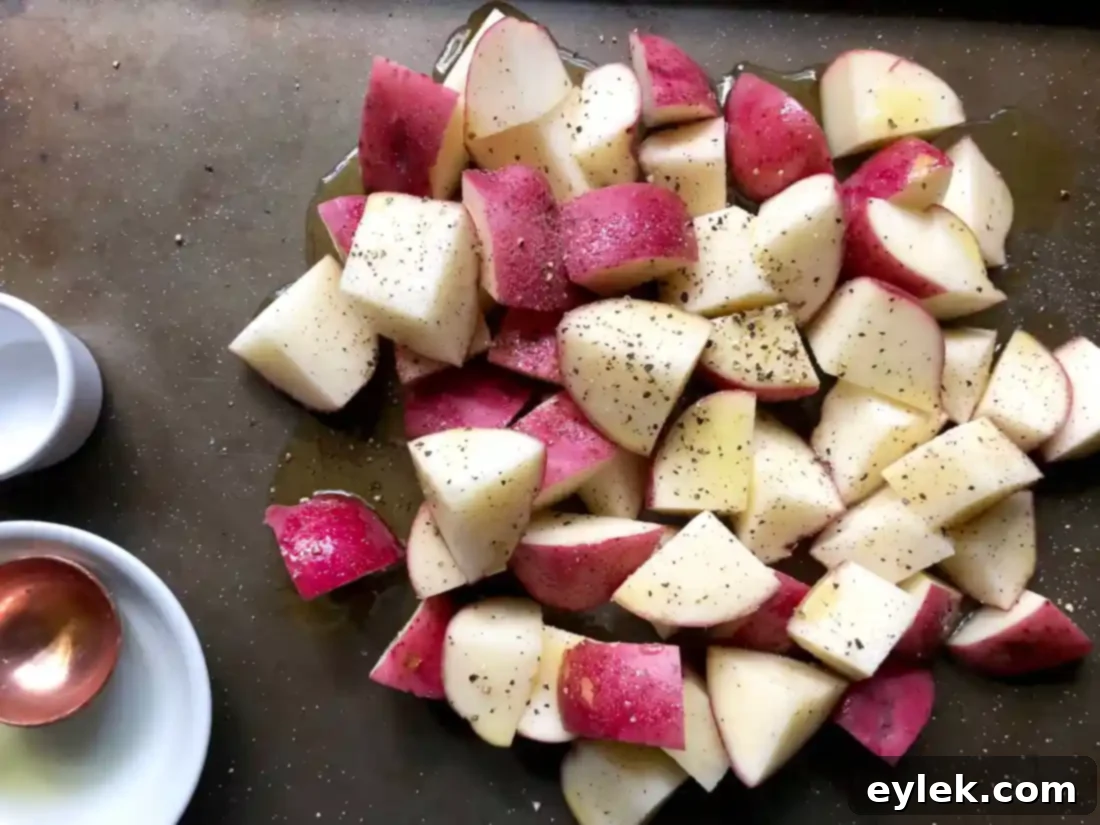 Roasted potatoes for fennel, spinach & gruyère potato bake