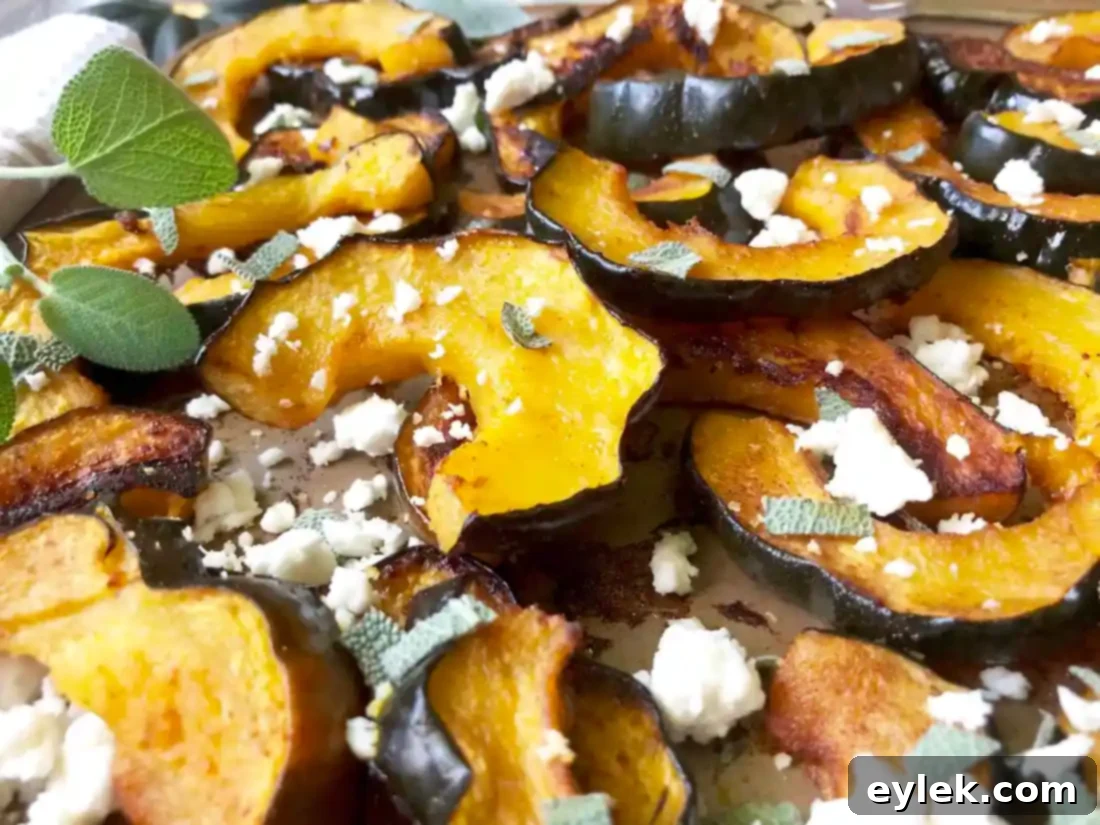 plated spicy roasted acorn squash with feta crumbles