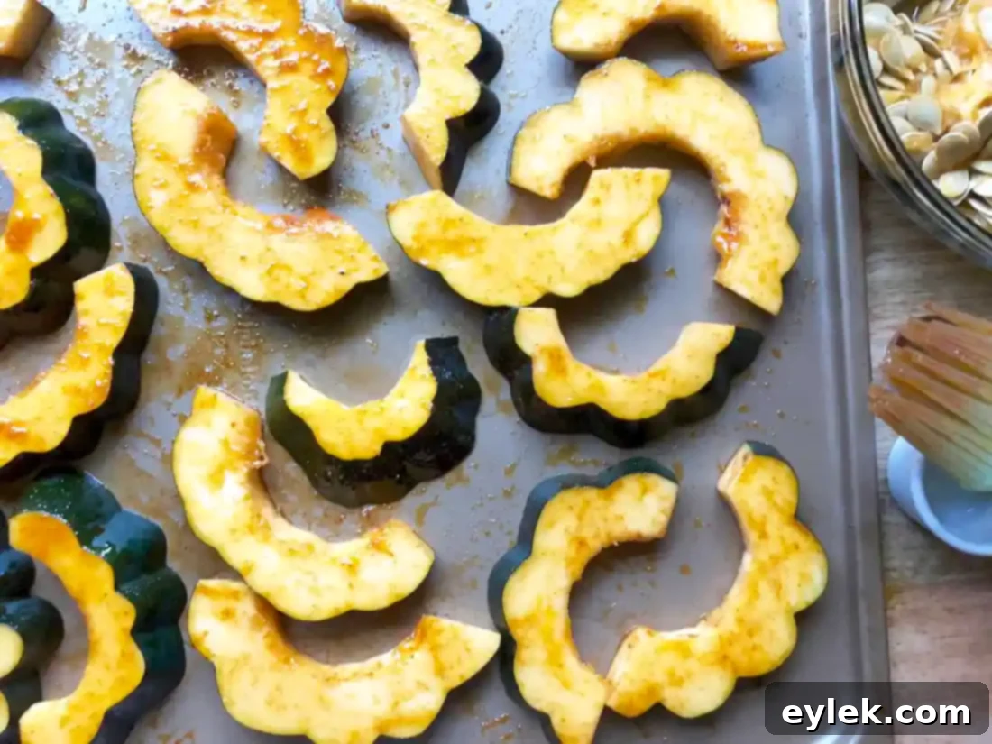 another angle of acorn squash ready to roast