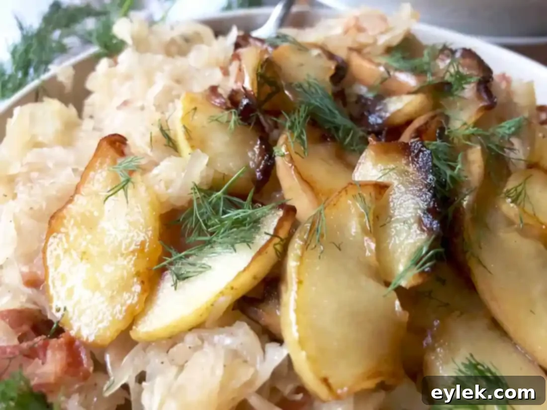 serving of sauerkraut with bacon & sautéed apples