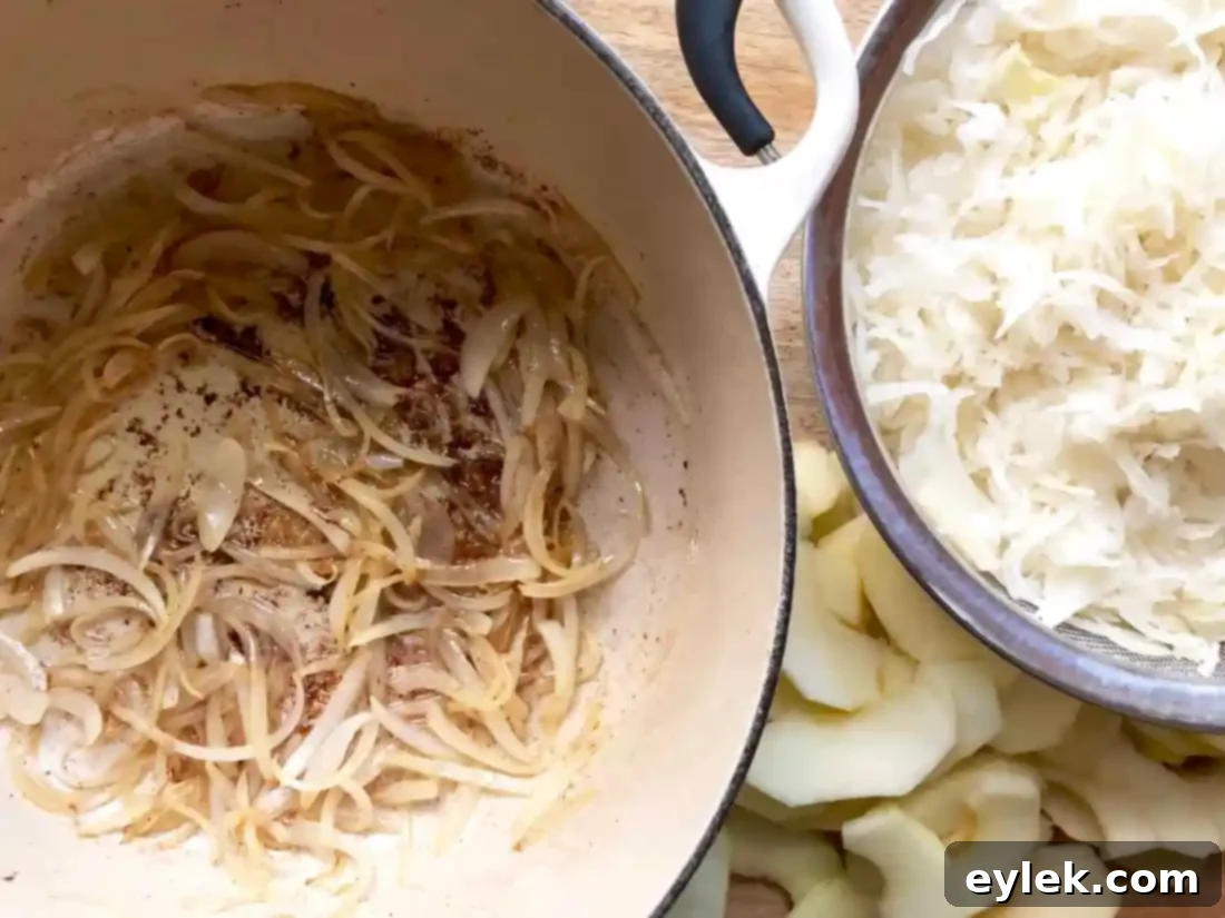 sauerkraut simmering with apples and wine