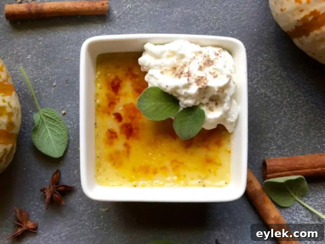 Pumpkin Crème Brûlée with whipped cream garnish