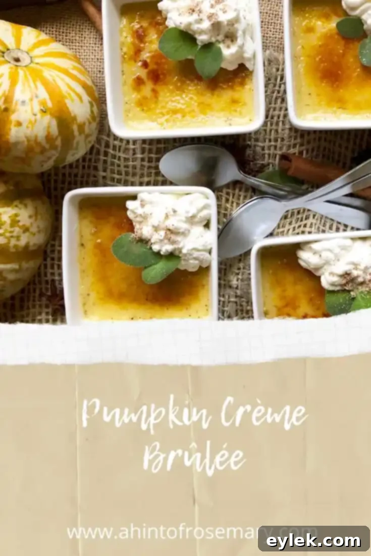 Beautifully plated Pumpkin Crème Brûlée with a sprig of rosemary