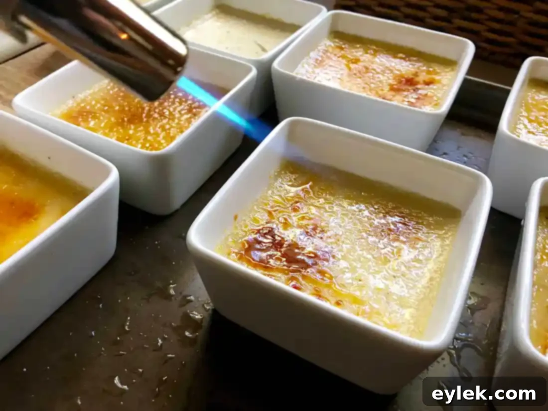 Caramelizing sugar topping with a blowtorch
