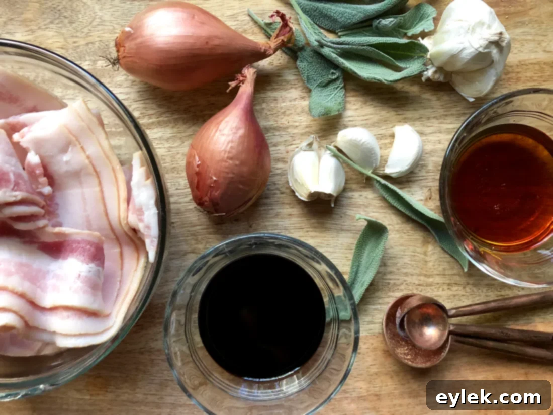 Close-up of ingredients for Bacon-Maple Dressing