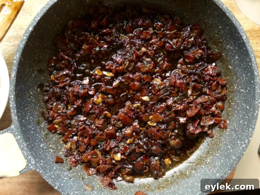 Finished bacon-maple dressing with crispy bacon bits