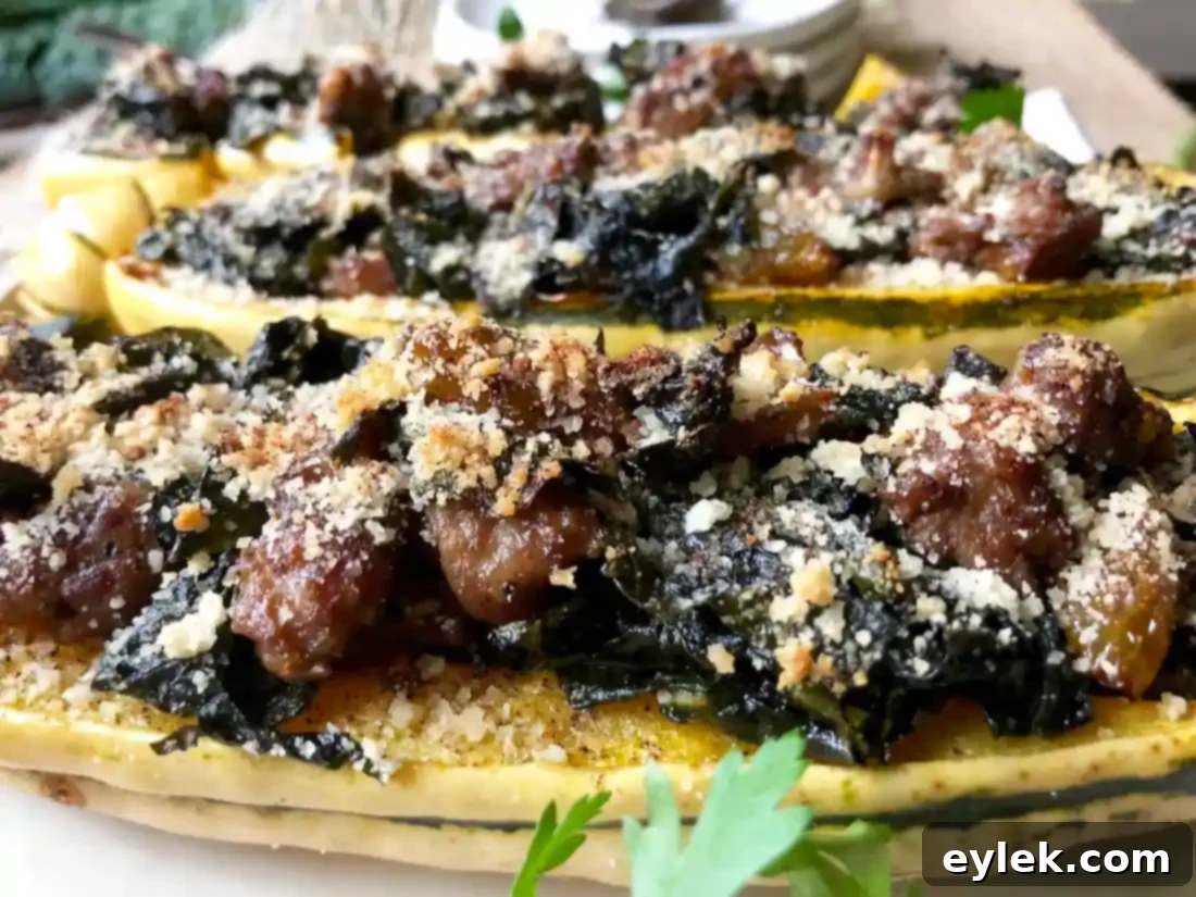 Savory Sausage Stuffed Delicata Squash 16 A festive platter of Sausage Stuffed Delicata Squash.