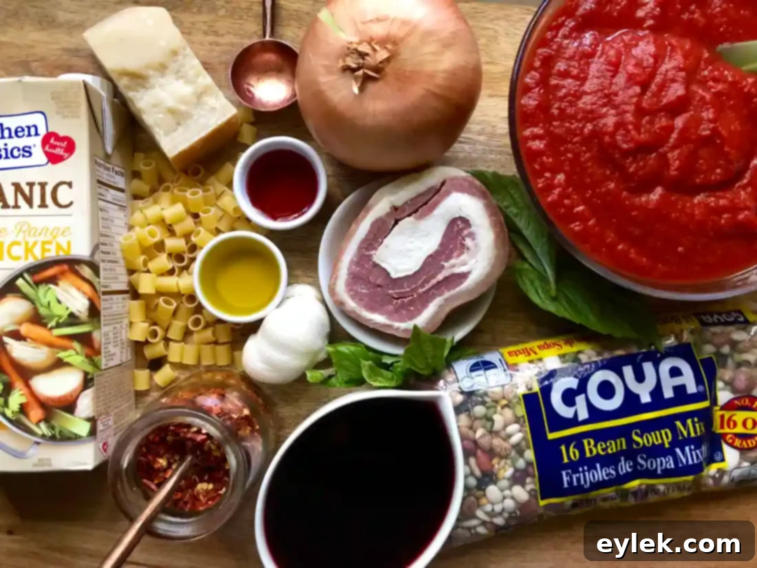 Ina Garten's 16 Bean Pasta e Fagioli, a hearty Italian soup with pasta and beans