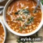 Ina Garten's 16-Bean Pasta e Fagioli 14 A finished bowl of Ina Garten's 16-Bean Pasta e Fagioli, garnished with cheese and basil