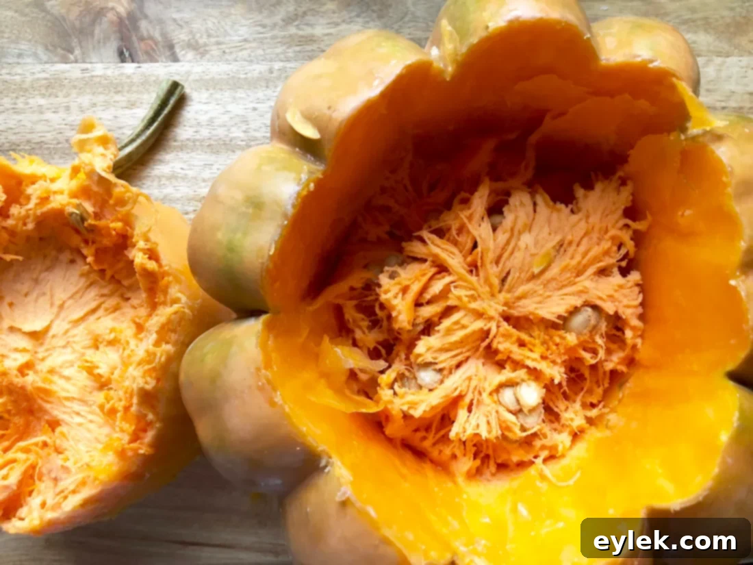 Roasted pumpkin shell on a baking sheet