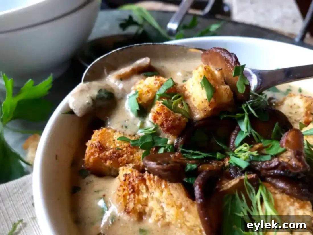 Another close-up of the soup in a bowl, showcasing its rich texture.