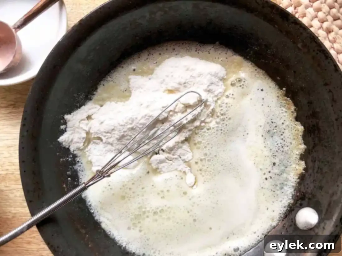 The golden-brown roux ready to be incorporated into the soup.