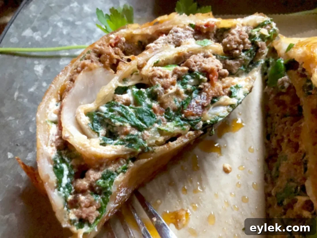 Beef-Filled Scalloped Potato Roulade 22 The beef and spinach stuffed scalloped potato roll, a perfect main course or side.