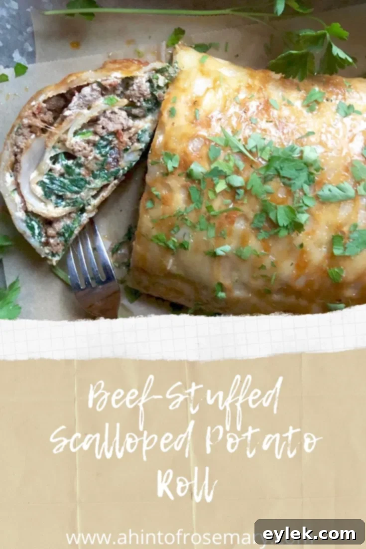 Beef-Filled Scalloped Potato Roulade 24 Beautifully garnished Beef-Stuffed Scalloped Potato Roll slices