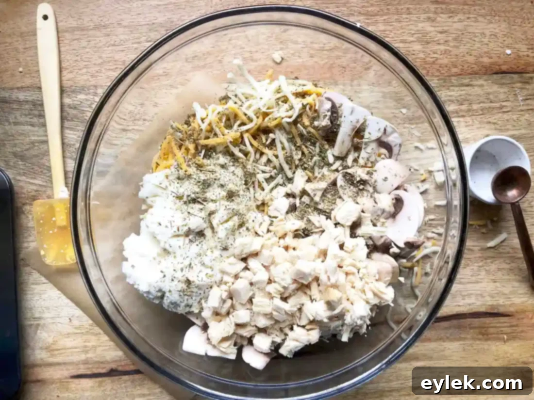Calzone filling ingredients with spices, ready to be mixed