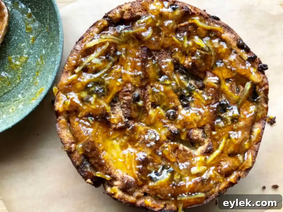 The full cinnamon raisin bread pudding with marmalade glaze