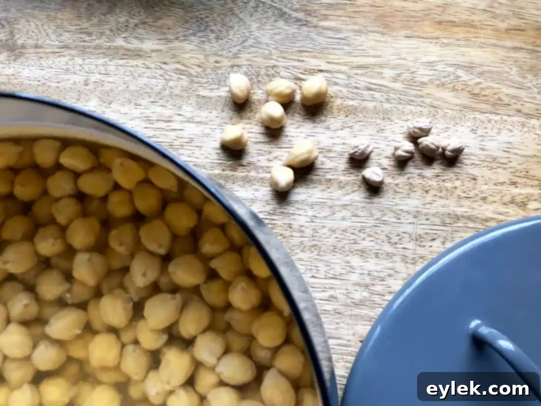 Plump, rehydrated chickpeas after soaking overnight