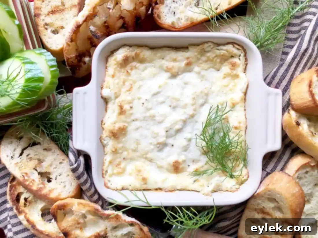 Warm and creamy crab dip baking in the oven