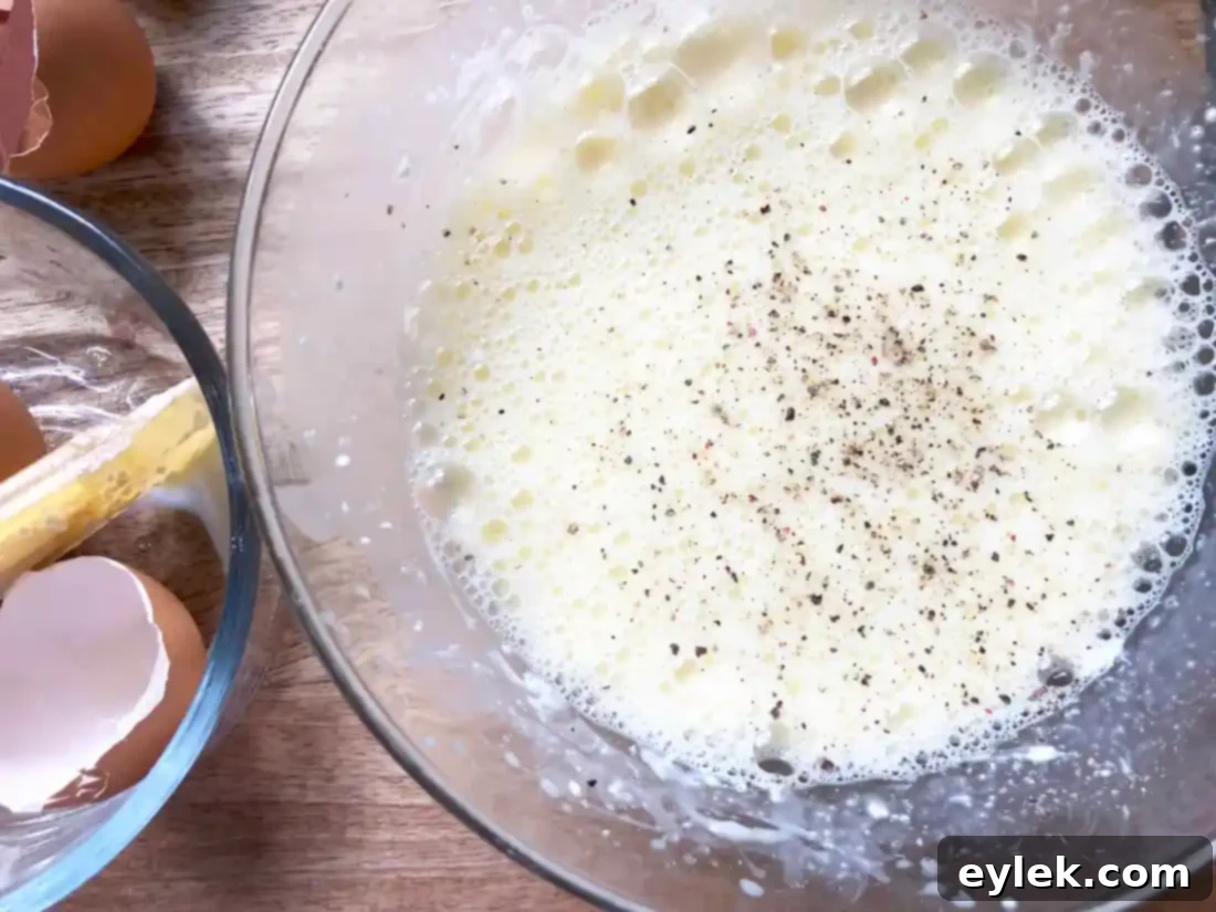Whisked egg mixture with cream cheese