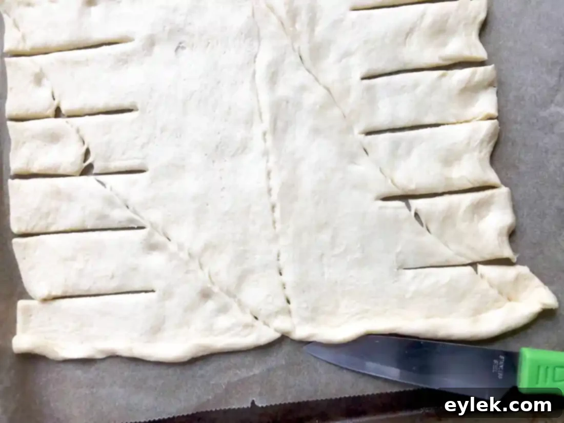 Crescent dough cut for braiding