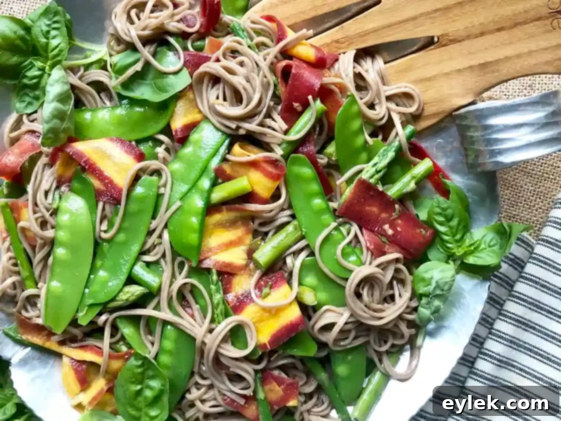 Overview of the Soba Noodle Salad in a large bowl, showing all ingredients mixed