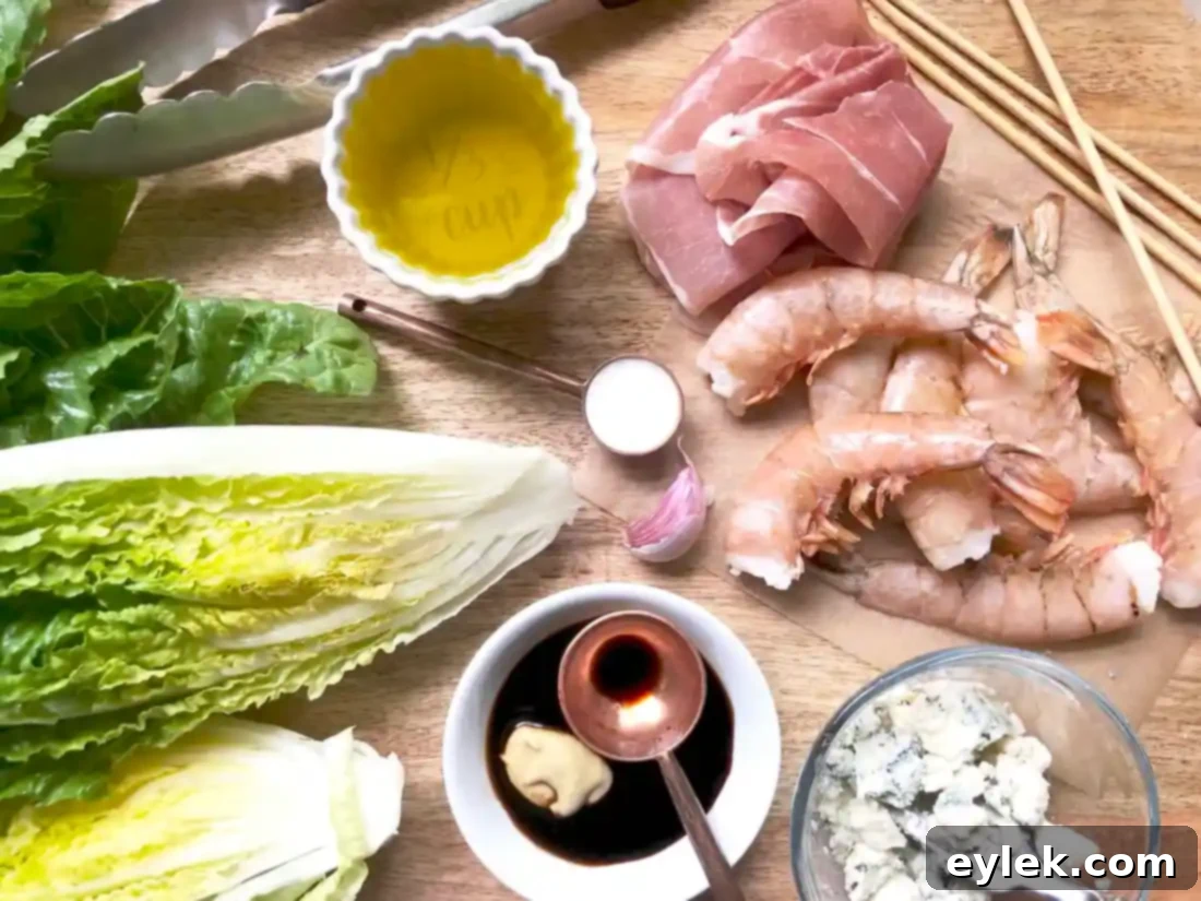 grilled romaine with prosciutto-wrapped shrimp