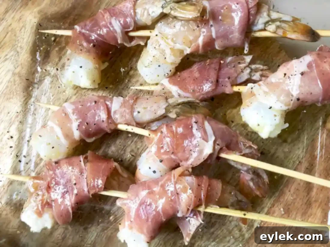 grilled romaine with prosciutto-wrapped shrimp