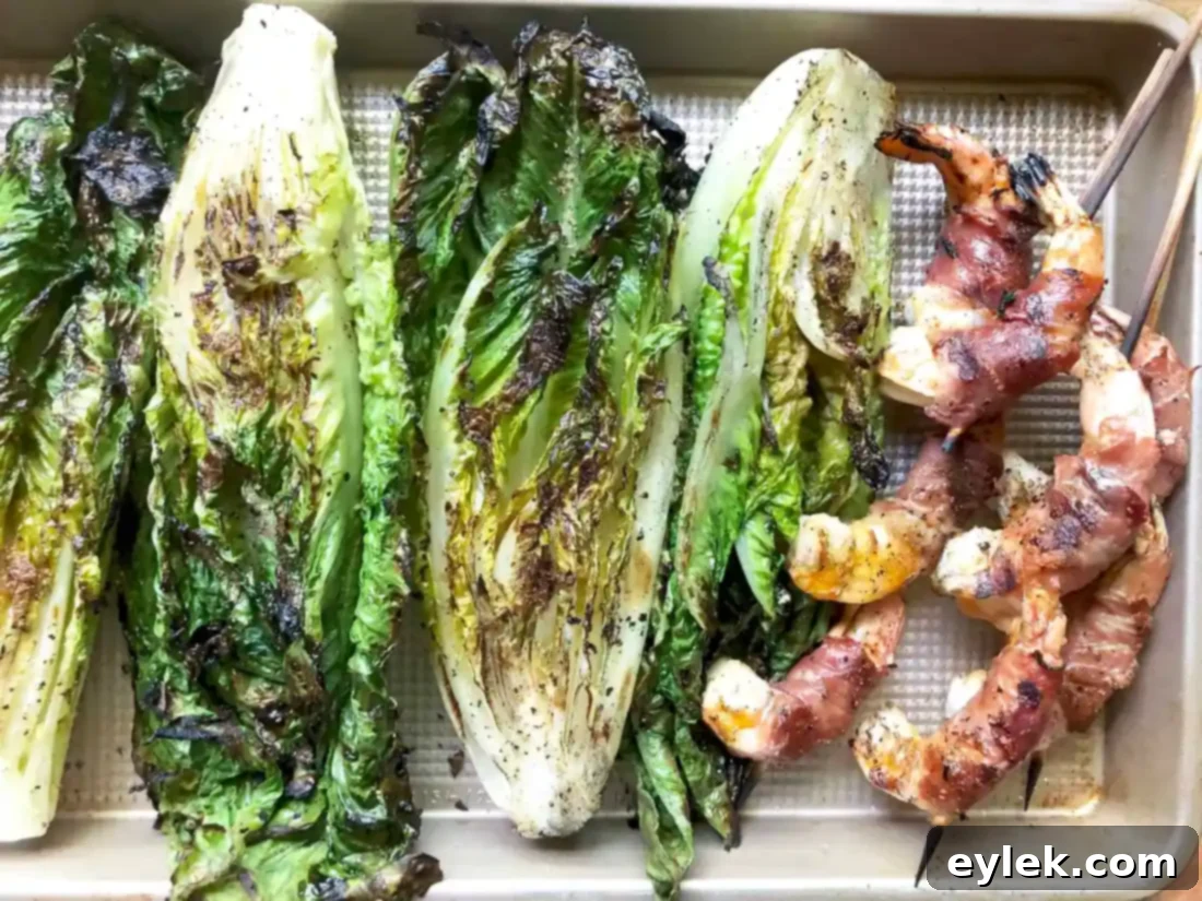 grilled romaine with prosciutto-wrapped shrimp