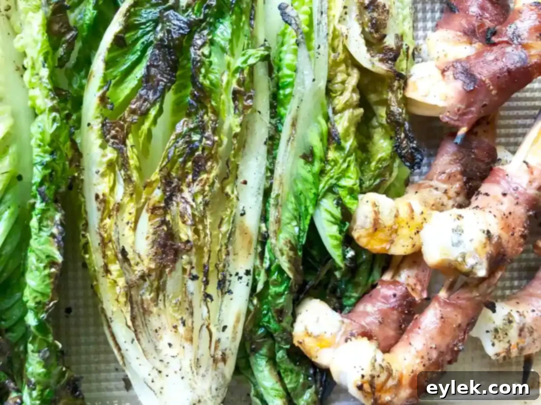 grilled romaine with prosciutto-wrapped shrimp