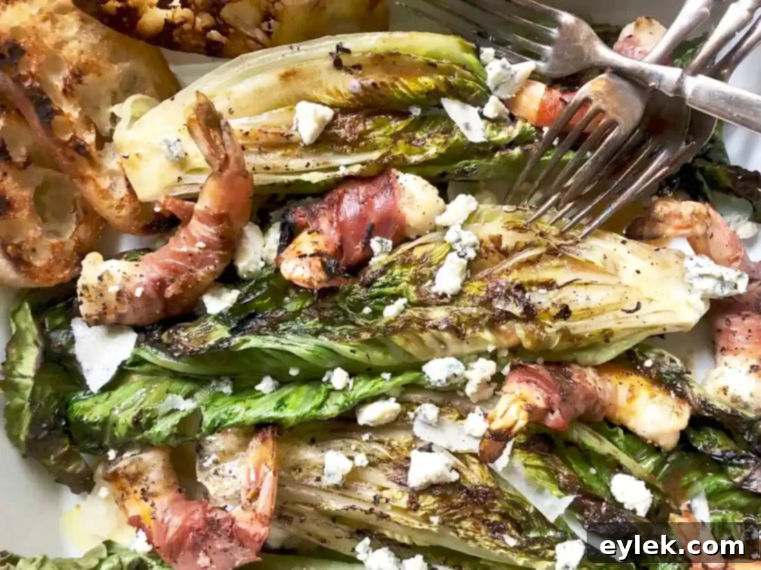 grilled romaine with prosciutto-wrapped shrimp