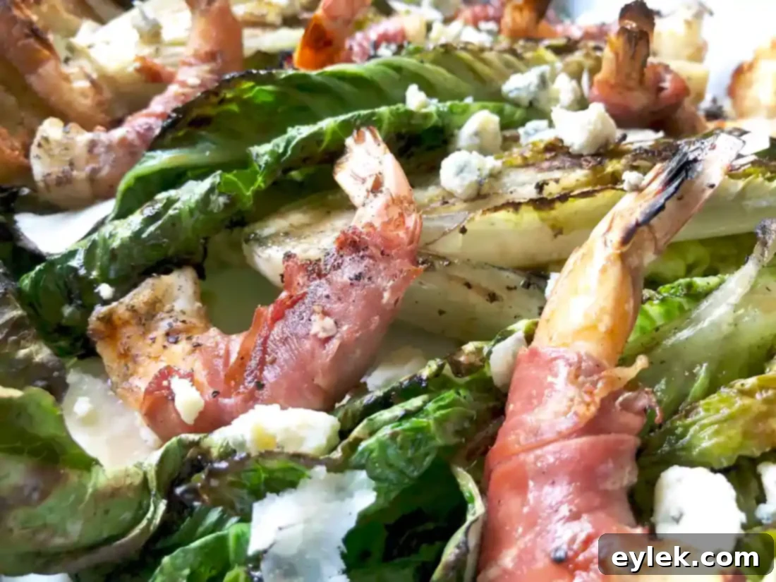 grilled romaine with prosciutto-wrapped shrimp