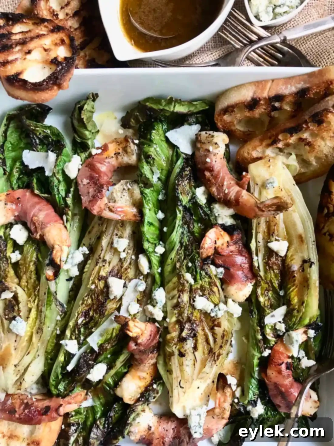 Grilled Romaine with Prosciutto-Wrapped Shrimp