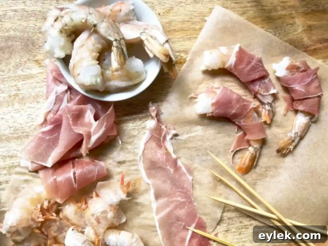 grilled romaine with prosciutto-wrapped shrimp