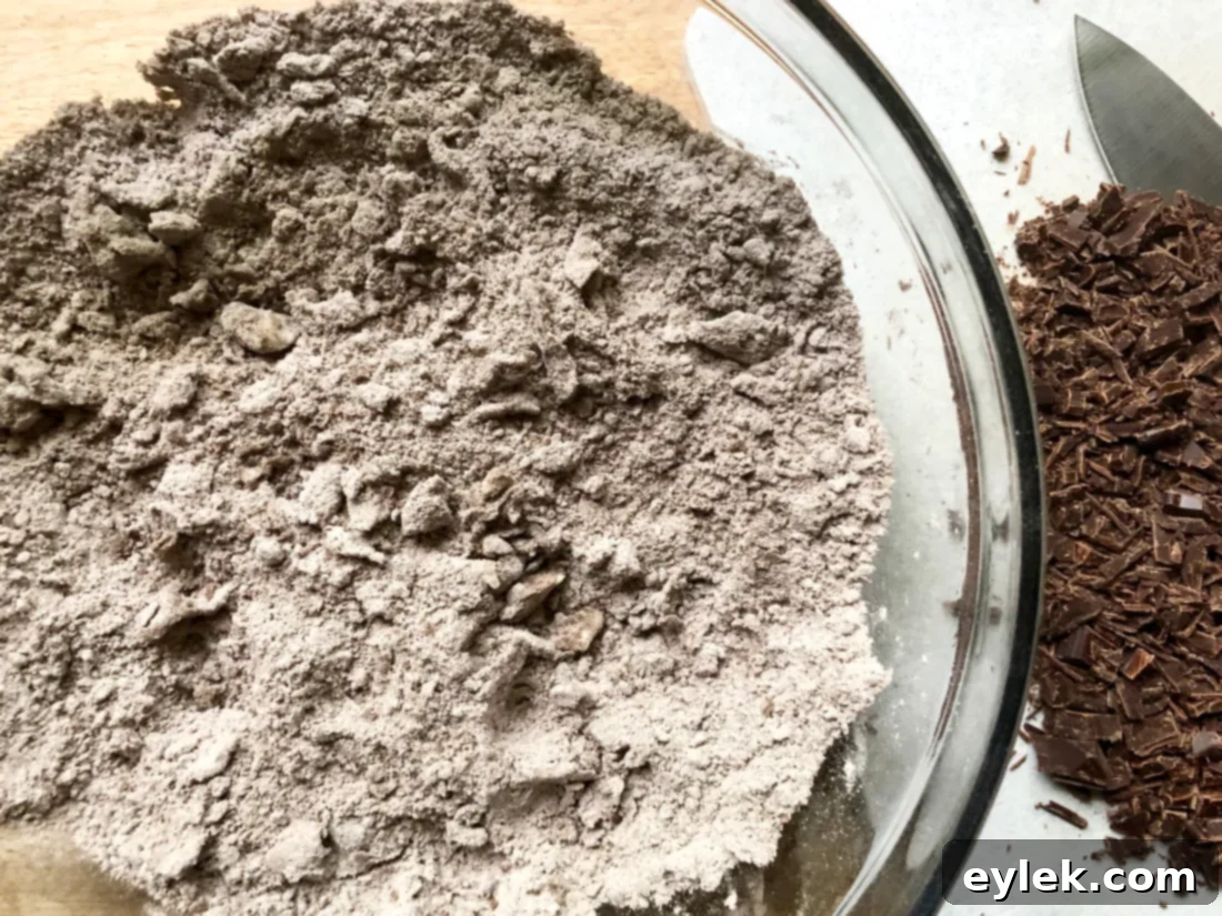 Adding chopped dark chocolate to shortcake dough