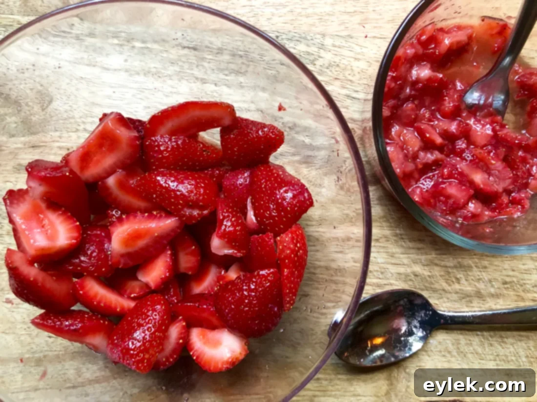 Macerating strawberries with sugar and salt