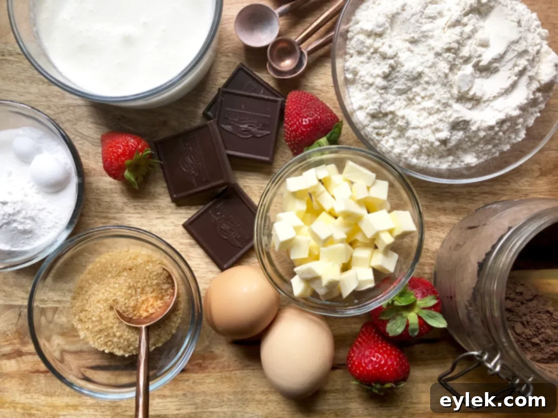 Preparing the strawberry chocolate shortcakes ingredients