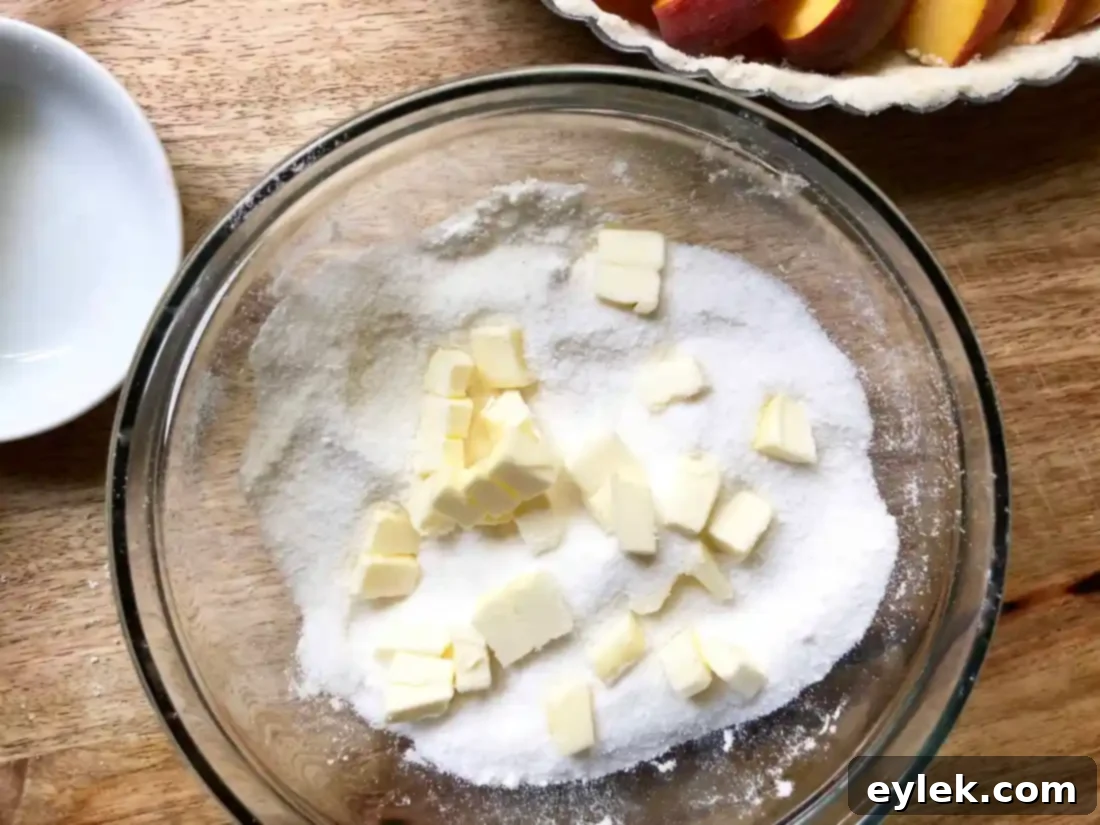 Buttery crumb topping mixture in a bowl