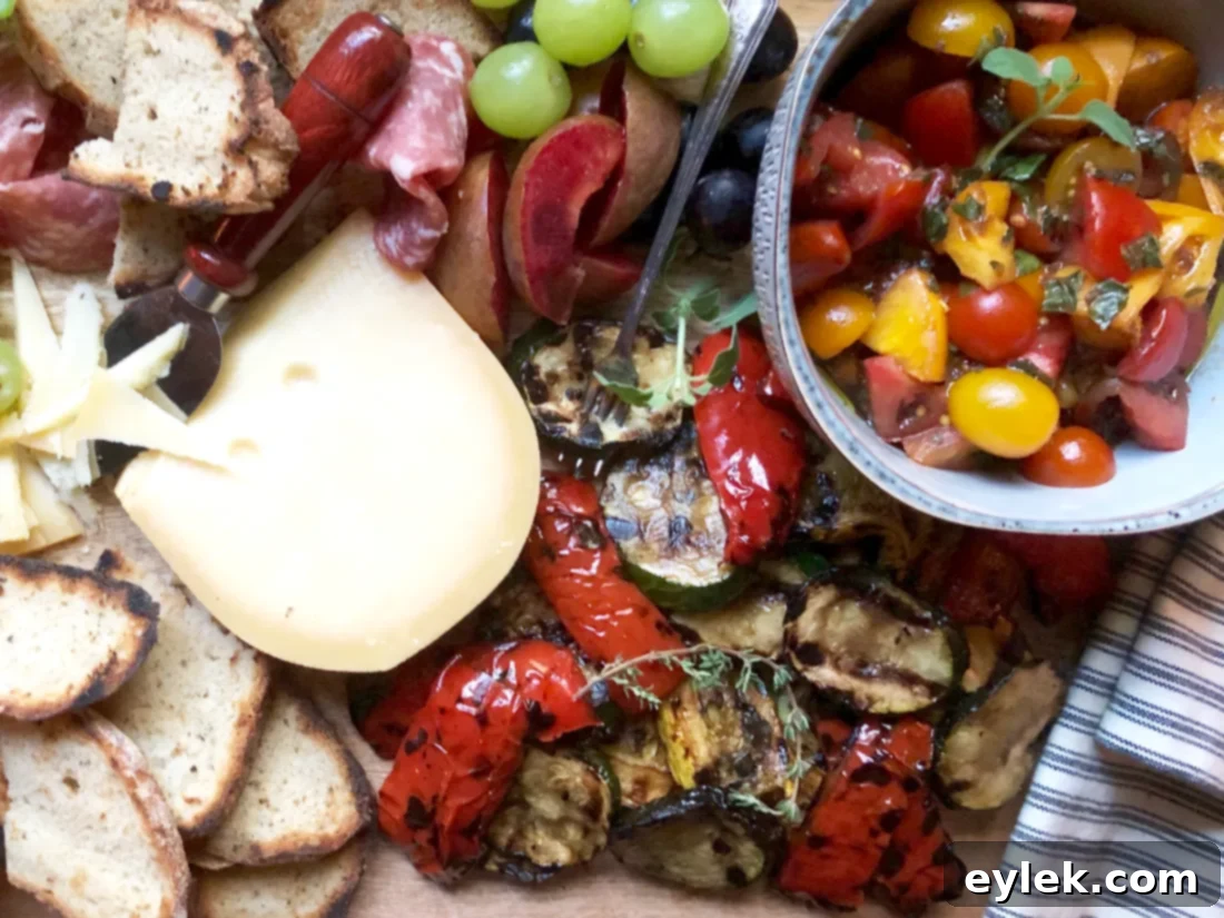 marinated tomato & grilled veggie cheese board