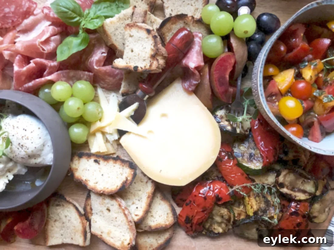 marinated tomato & grilled veggie cheese board