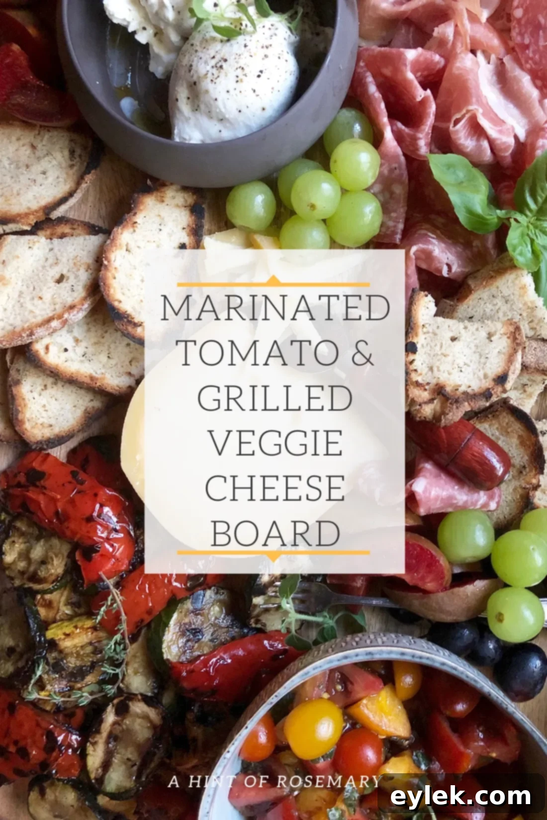 marinated tomato & grilled veggie cheese board