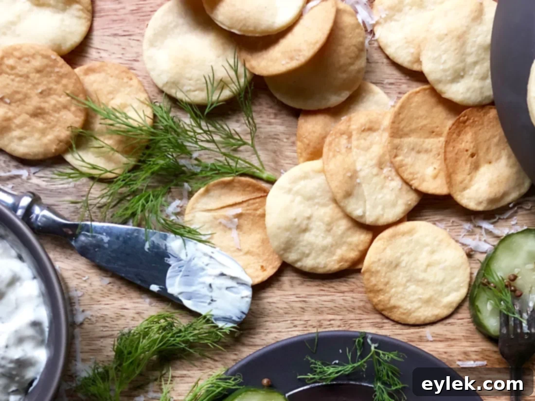 Close up of a stack of golden Einkorn Cheese Crackers