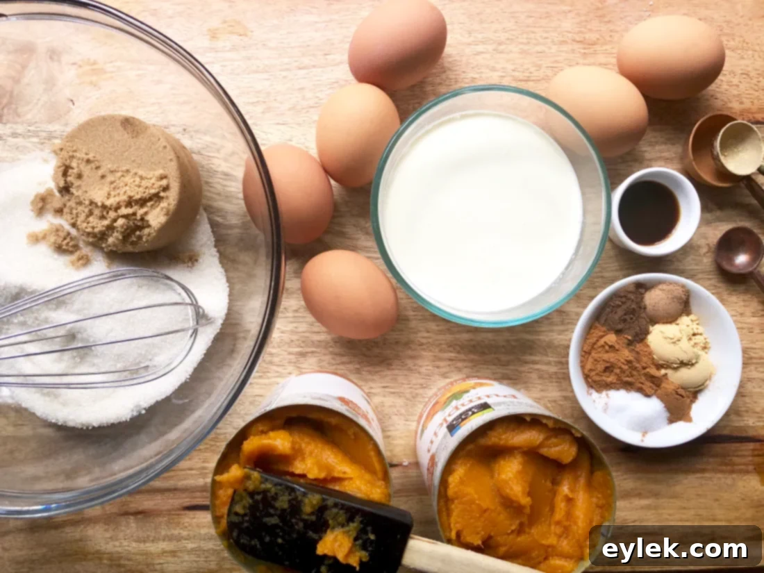 mixing pumpkin custard ingredients in a bowl