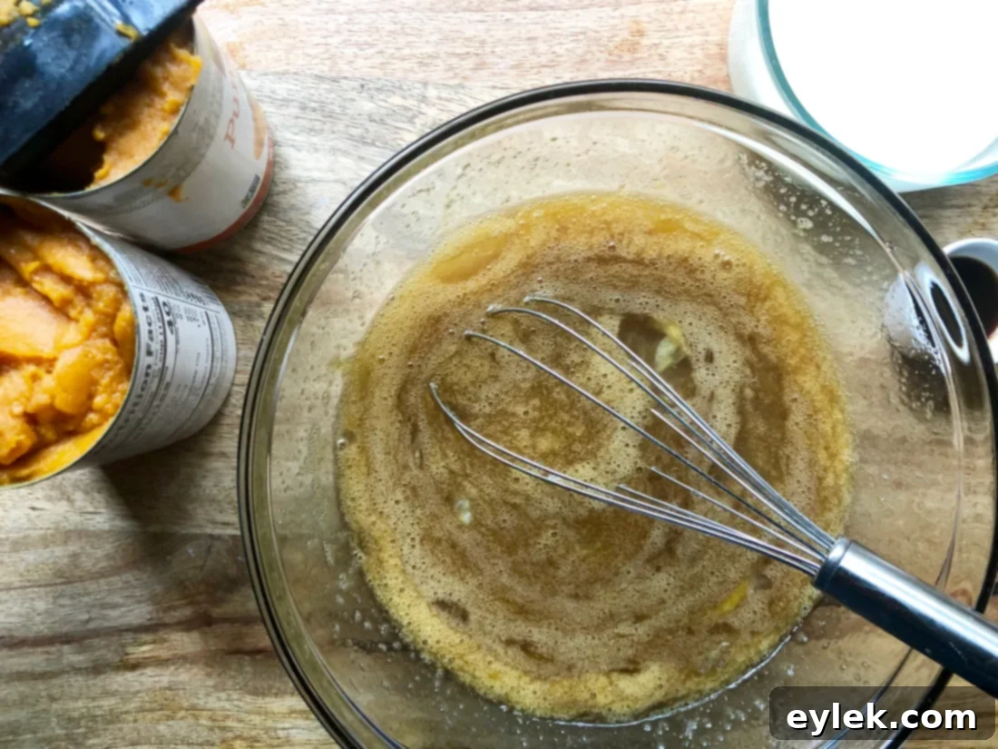 pour pumpkin custard into baking dish