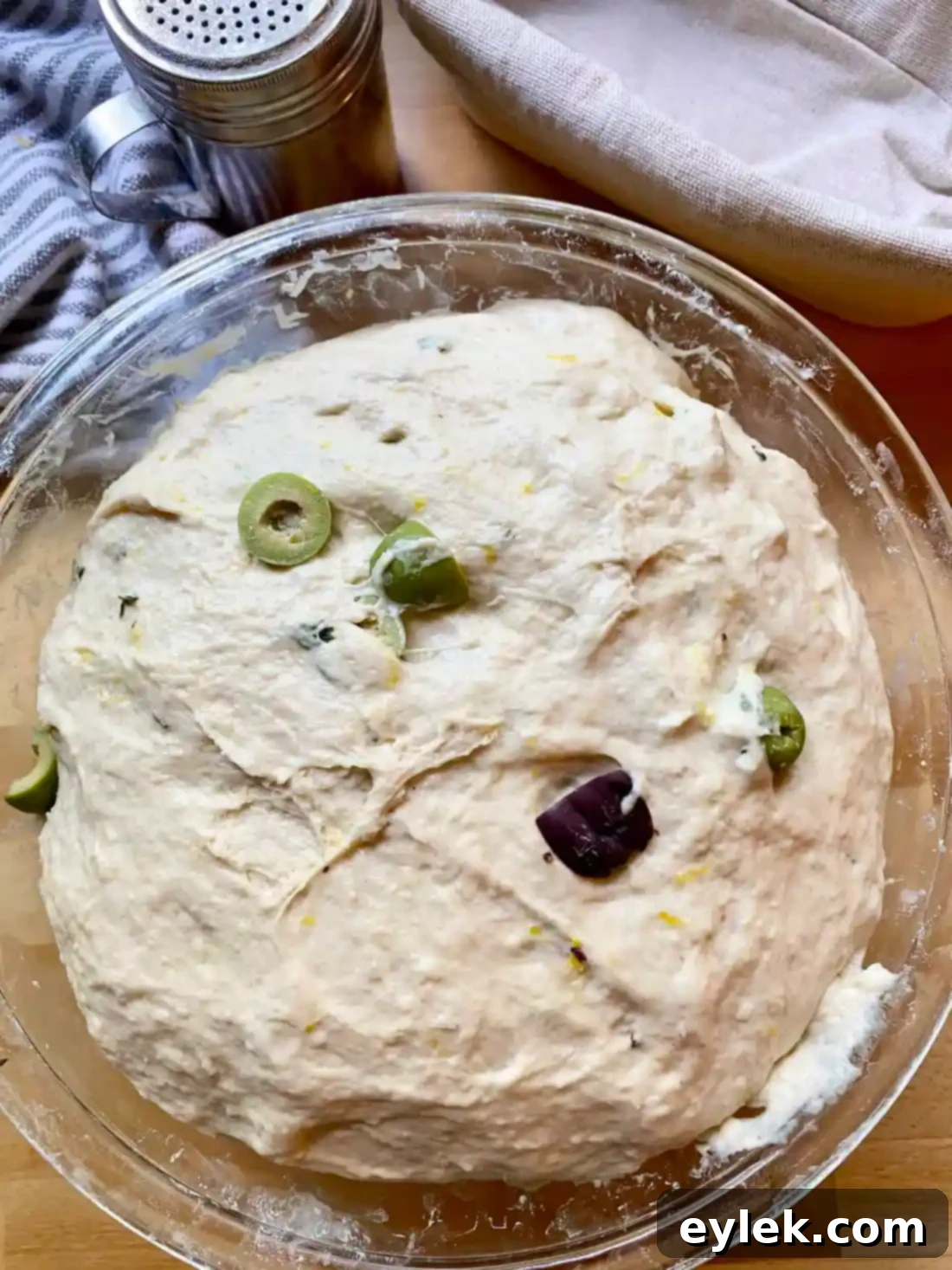 Zesty Olive Thyme Loaf 13 Dough after bulk rise