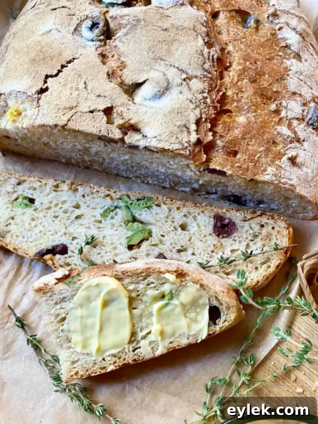 Zesty Olive Thyme Loaf 24 Sliced Olive Bread with Lemon & Thyme