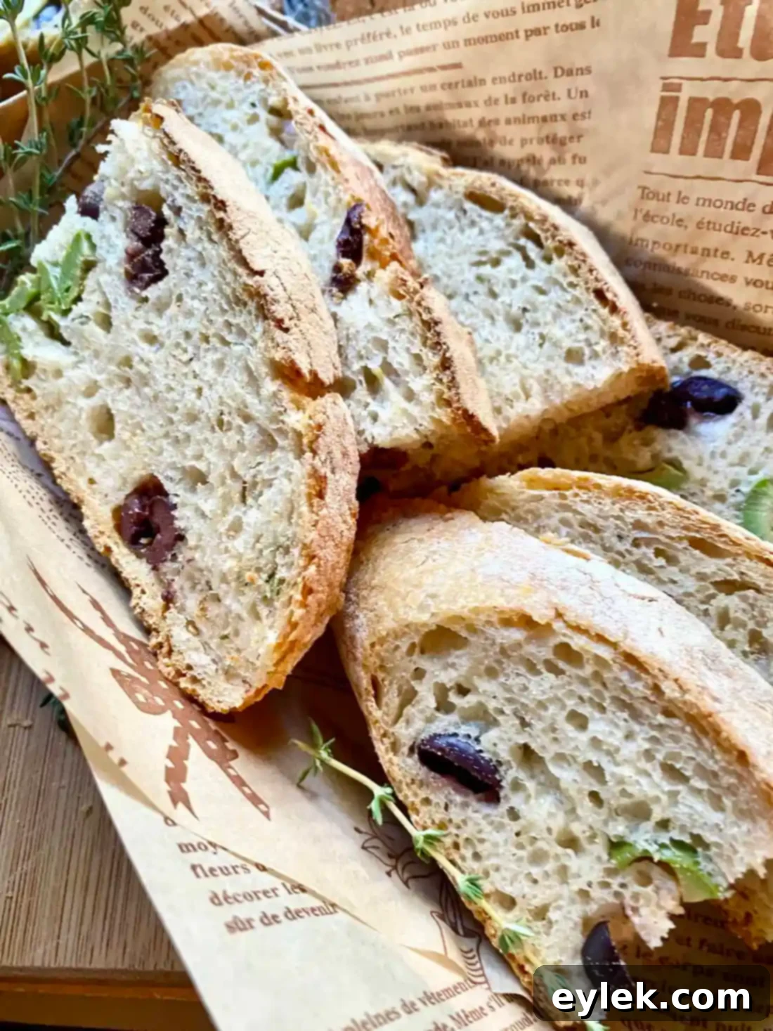 Zesty Olive Thyme Loaf 27 Delicious slices of homemade Olive Bread with Lemon & Thyme